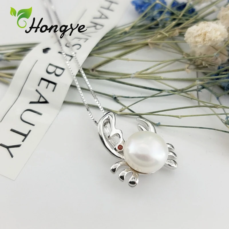 Hongye, женский большой краб-кулон, ожерелья, серебро 925, цепочка на шею, чувствительная кожа, для девушек, массивные ювелирные изделия из настоящего жемчуга, женский аксессуар