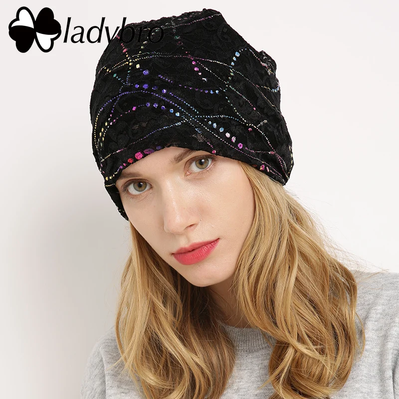 Ladybro брендовая Осенняя шапка Skullies Beanie женская Famale кружевная шляпа с бабочкой
