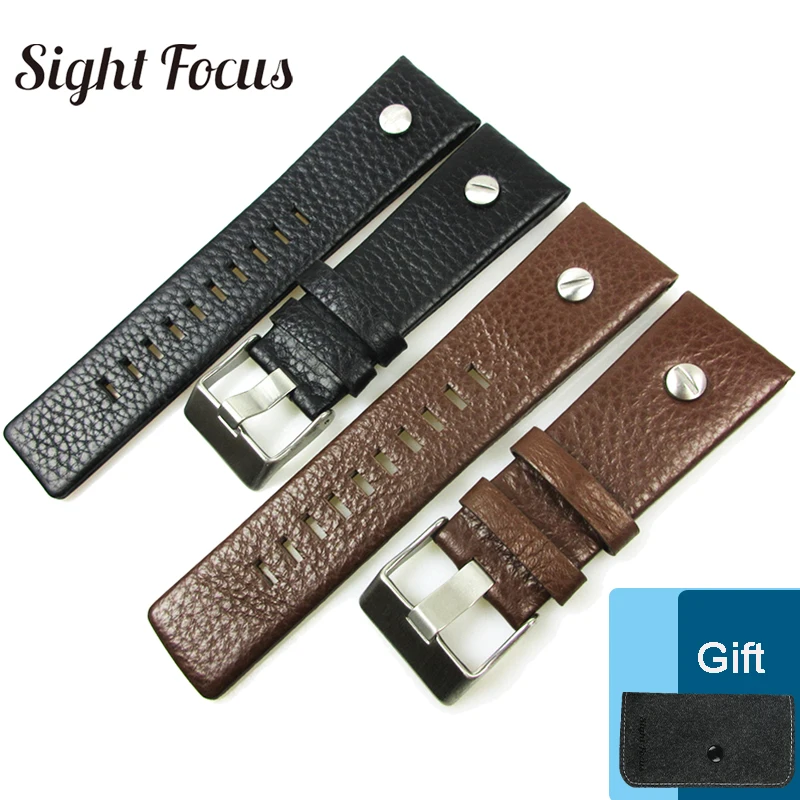 

22mm 24mm 26mm 28mm Litchi Grain Calfskin Leather Watchband for Diesel Hamilton Pam Watch Strap Bracelet Belt Rivet Band Correa