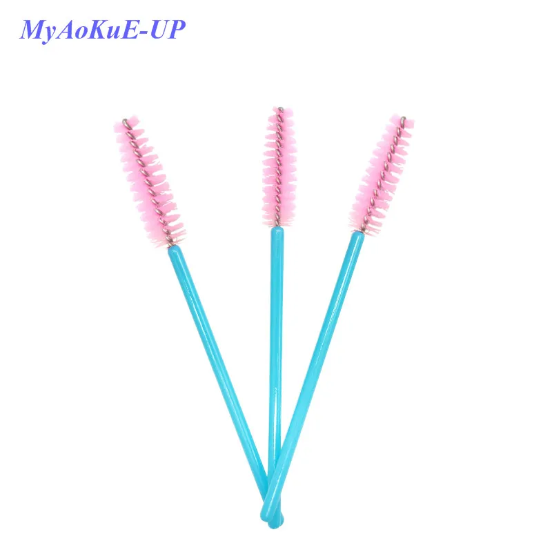 blue pink 500 шт./лот одноразовые 5 разных цветов нейлоновые палочки для туши аппликатор для наращивания ресниц катушки кисти для макияжа - Handle Color: blue pink