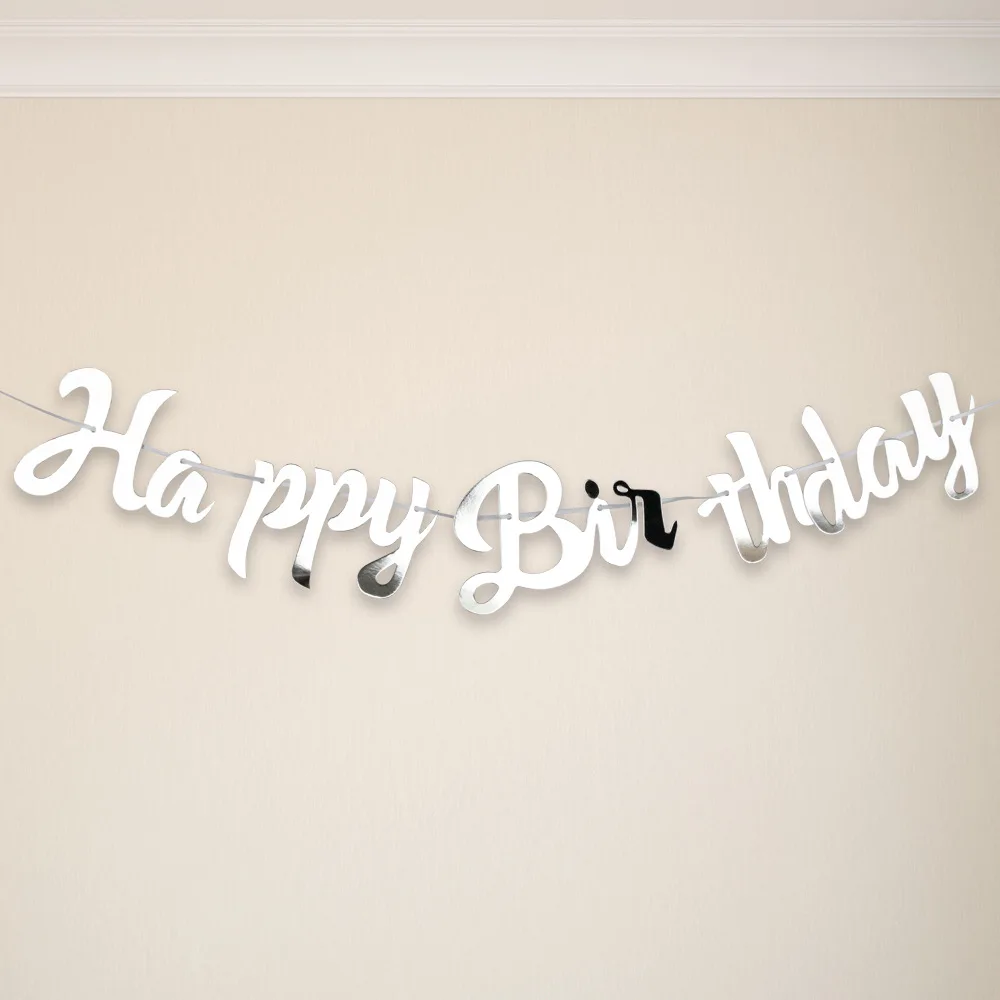 Блестящая бумага Happy плакат "с днем рождения" Just Married овсянка повесить венок для свадьбы праздника декор гирлянды-флажки Детские вечерние украшения - Цвет: silver