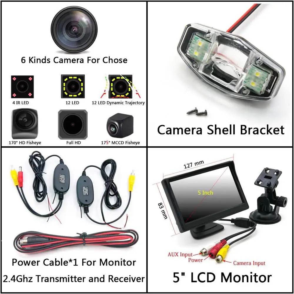 Cam Wireless 5 LCD 175 градусов Fisheye MCCD 12LED HD камера заднего вида Камера для Honda Accord 2001 2002 2003 2004 2005 2006 2007 2008 2009 2010 автомобильный монитор - Название цвета: Cam Wireless 5 LCD