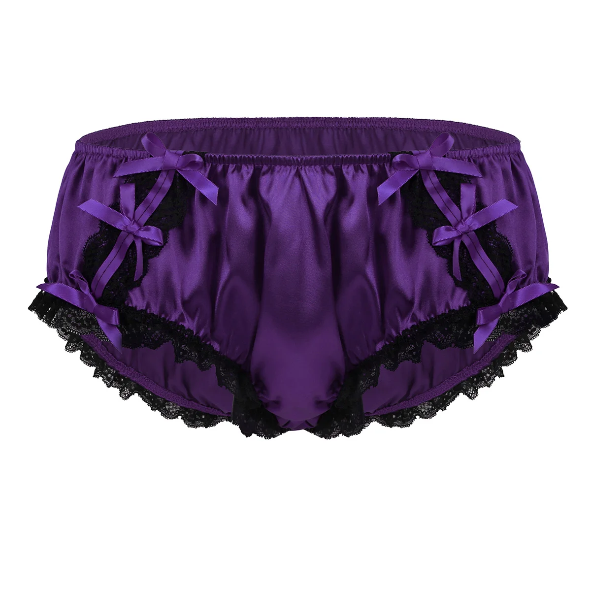 Dark Purple Сексуальное мужское нижнее белье с рюшами, цветочное кружевное атласное белье, эротические сексуальные трусики с низкой посадкой, тянущиеся шелковистые бикини, трусики - Цвет: Dark Purple