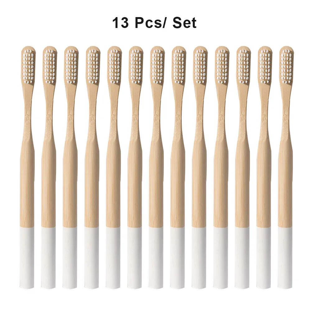 13pcs white Экологически дерево зубная щетка "Радуга" Бамбук 12/13 шт. Зубная щётка бамбуковое волокно деревянная ручка зубная щетка отбеливание красочный - Цвет: 13pcs white