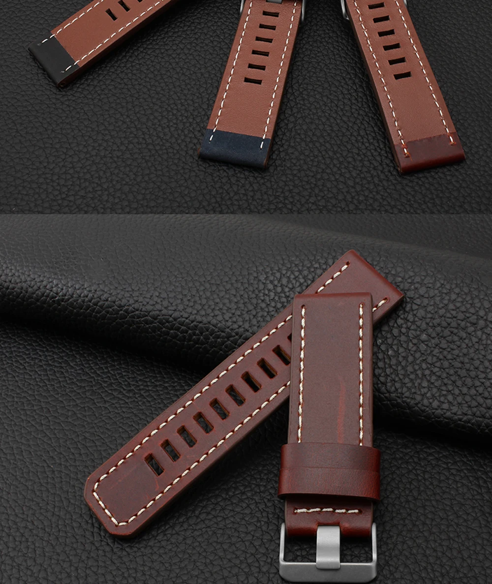 PEIYI replacement leather watchband for Garmin Fenix 3 26mm black brown genuine leather strap with tools and connecting rod