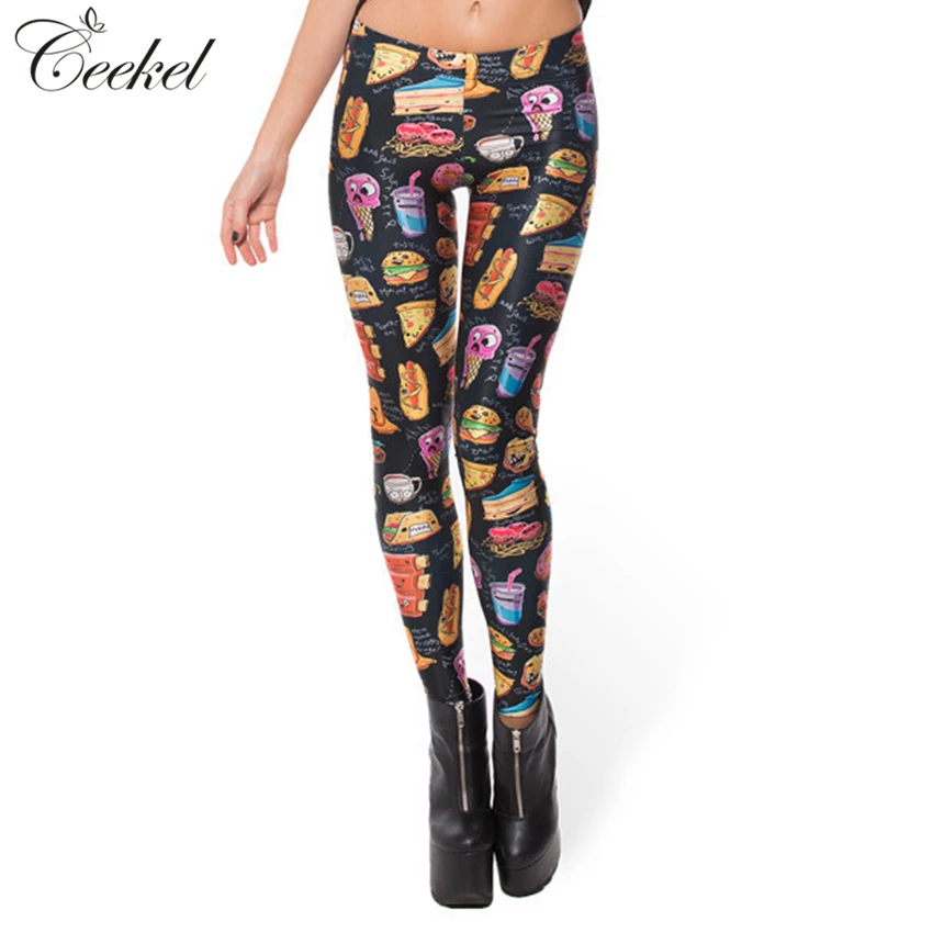 НОВЫЙ Черный Моды Фрис Гамбургер Кофе Тонкий Фитнес Леггинсы Женщин Hot Sexy Push Up