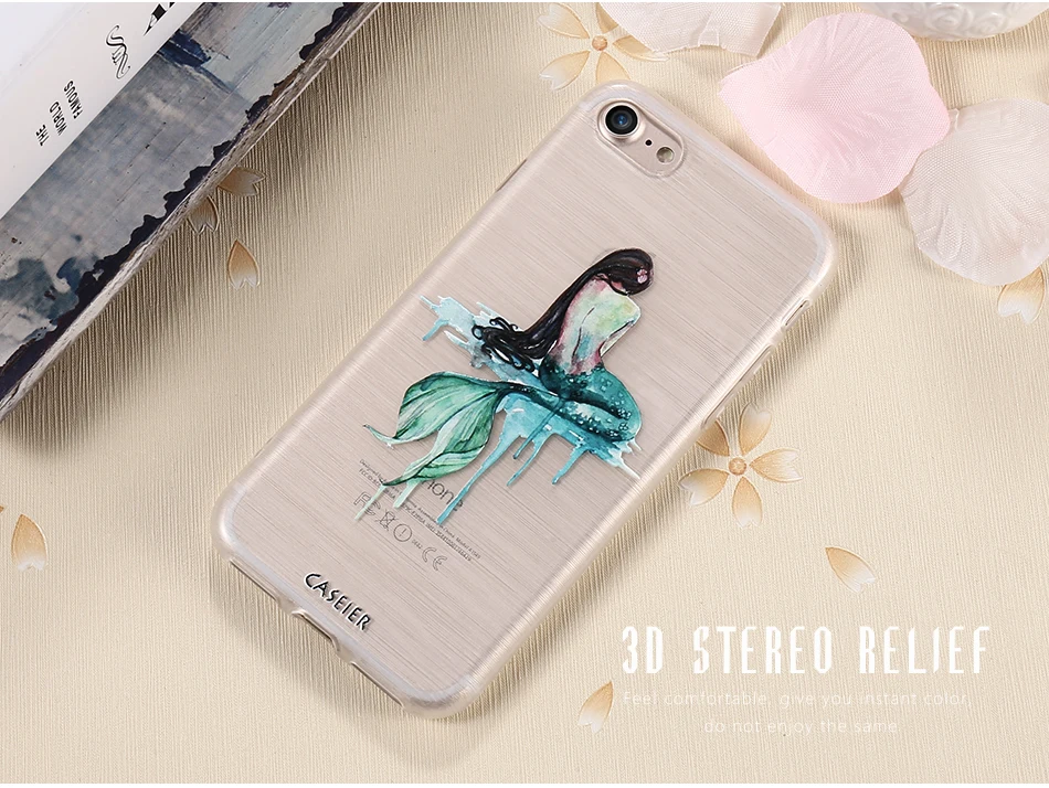 Caseier рыба Русалка чехол для телефона iPhone 6 6s Plus 7 8 Plus 3D рельеф мягкий силиконовый Чехол для iPhone 5 5S SE x принципиально capinha