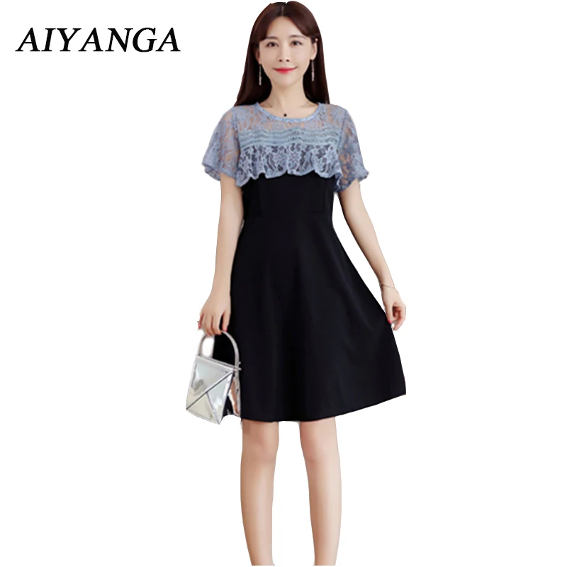 Женское кружевное платье с оборками черное ТРАПЕЦИЕВИДНОЕ ПЛАТЬЕ большого