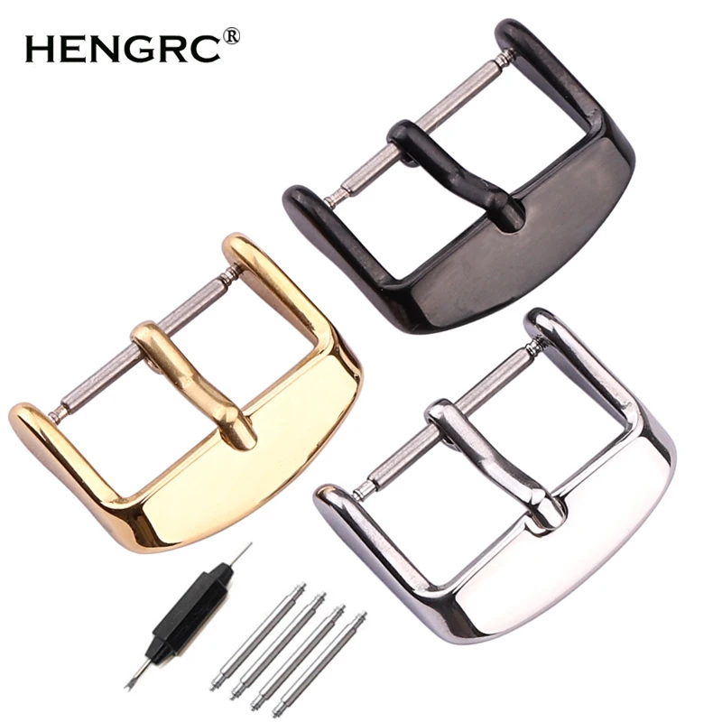 Solid Stainless Steel Watch Band Clasp 16mm 18mm 20mm 22mm 24mm Silver Gold Black Metal Leather Watchbands Strap Pin Buckle Belt