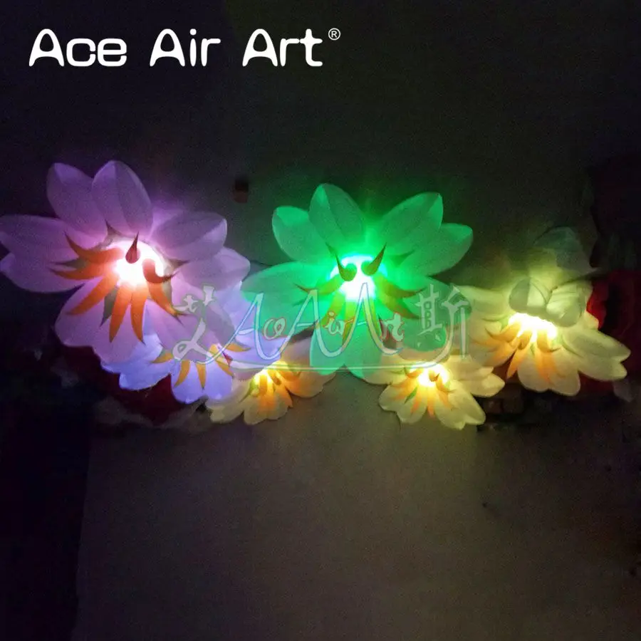 Hot sale wonderful hanging inflatable lily flower decoration glowing LED with base and wheels portable for party event | Игрушки и хобби