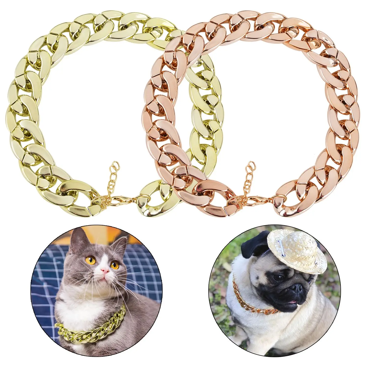 

2019 New Fashion Pet Dog Necklace Collars Thick Gold Chain Plated Plastic Identified Safety Collar Puppy Dogs Supplies