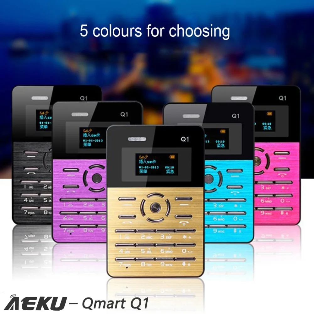 AEKU Qmart Q1 карта мобильного телефона 2G Сеть карта с низким уровнем радиации мобильный телефон 4,0 мм ультра тонкий карманный 1,0 дюймов мини тонкий телефон с картой