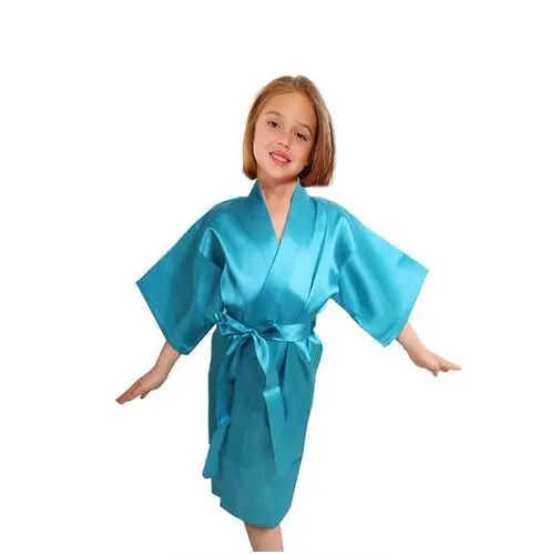Детское однотонное атласное платье из искусственного шёлка кимоно широкая