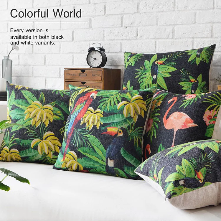 Тропический лес Юго-Восточной Азии Подушка цветочные птицы растения льняная
