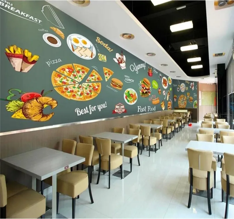 

Custom Western Restaurant Background Fried Chicken Burger Pizza Fast Food Series High-grade waterproof material wall covering