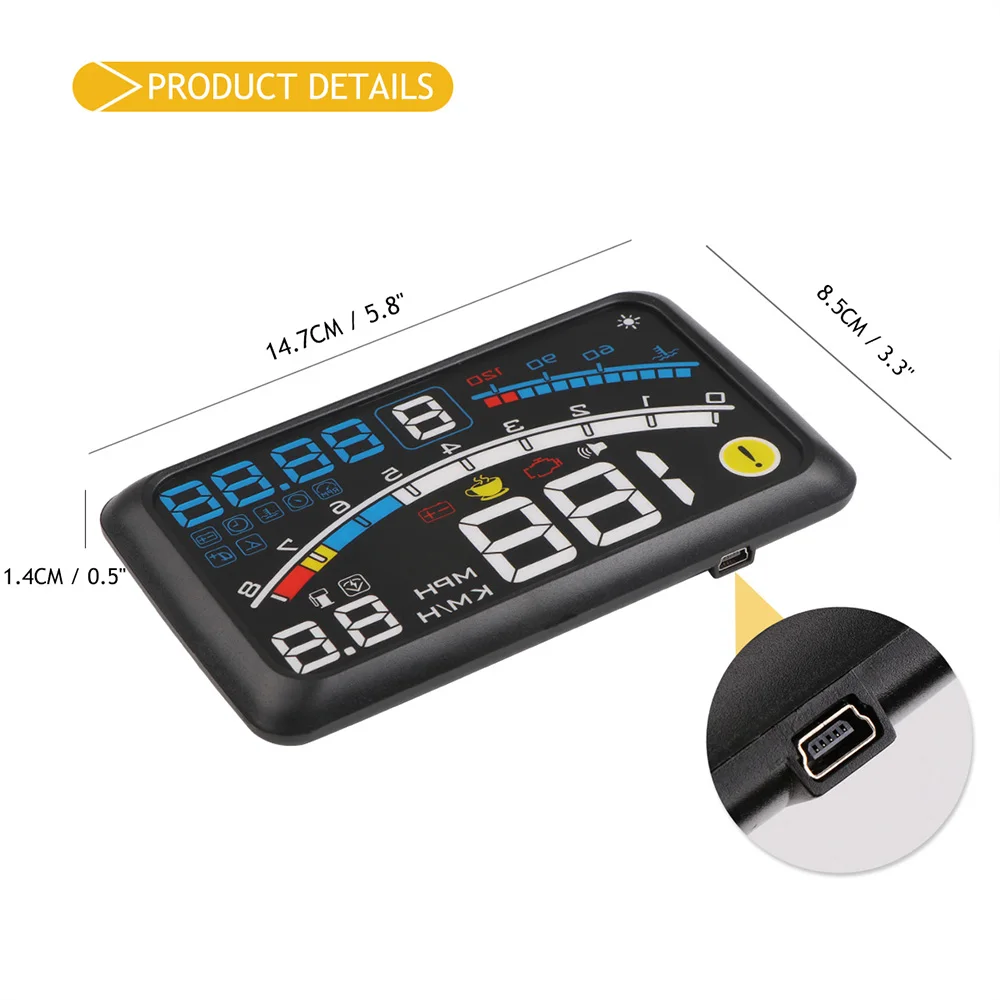 Onever 4E 5 &quotАвтомобильный OBD2 II EUOBD автомобильный HUD Дисплей с повышенной скоростью