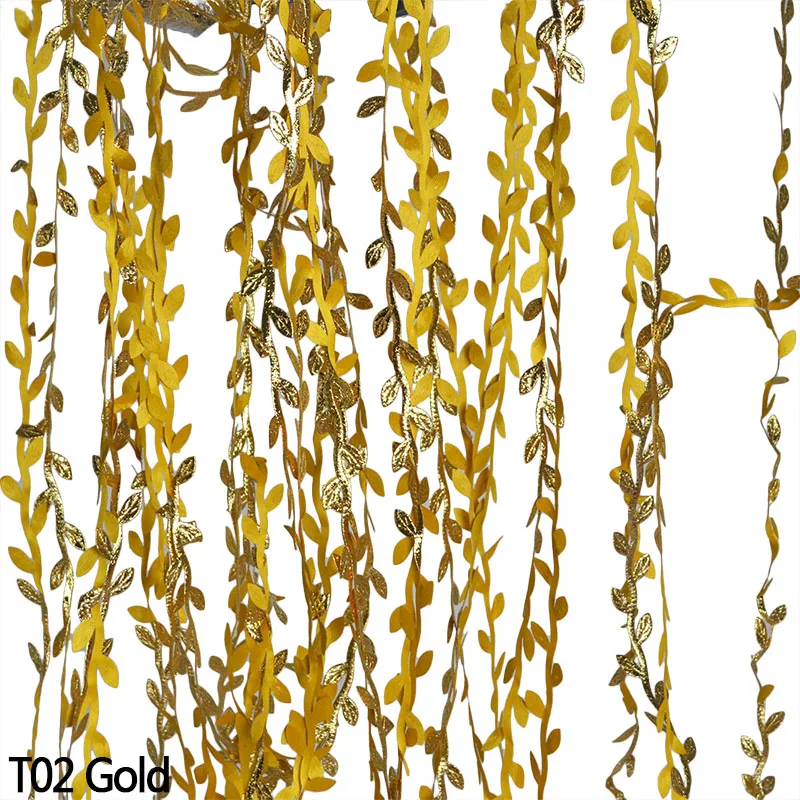 T02 Gold 10/20 метров зеленые листья из ротанга шелковые листья искусственные DIY ВЕНОК Гирлянда Свадебные украшения подарок Скрапбукинг Ремесло поддельные цветы - Цвет: T02 Gold