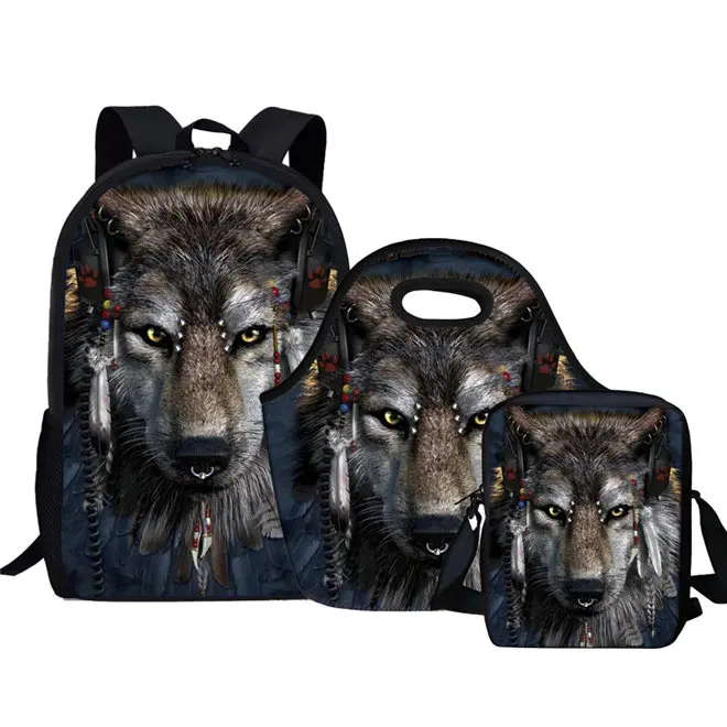 W1491SET FORUDESIGNS/3 шт./компл. для маленьких детей, мальчиков Back To School сумки 3D волк узор Детский рюкзак для девочек-подростков Прохладный школьный - Цвет: W1491SET