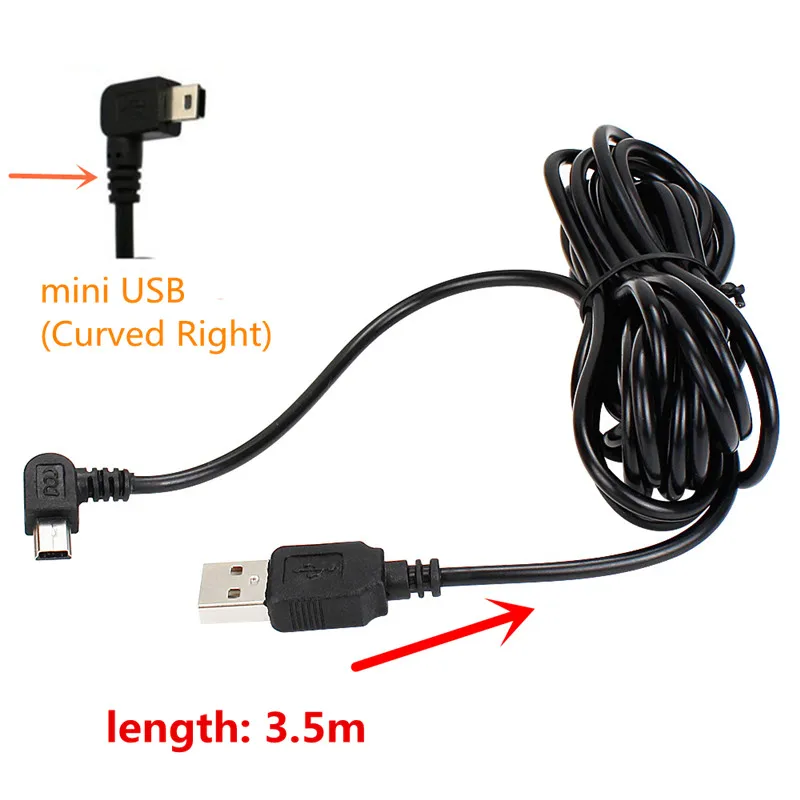 MiniUSB Curved Right Автомобиль зарядки изогнутый мини/микро USB кабель для автомобиля dvr камера видео рекордер/gps/PAD/мобильный, длина кабеля 3,5 м(11.48ft - Название цвета: MiniUSB Curved Right