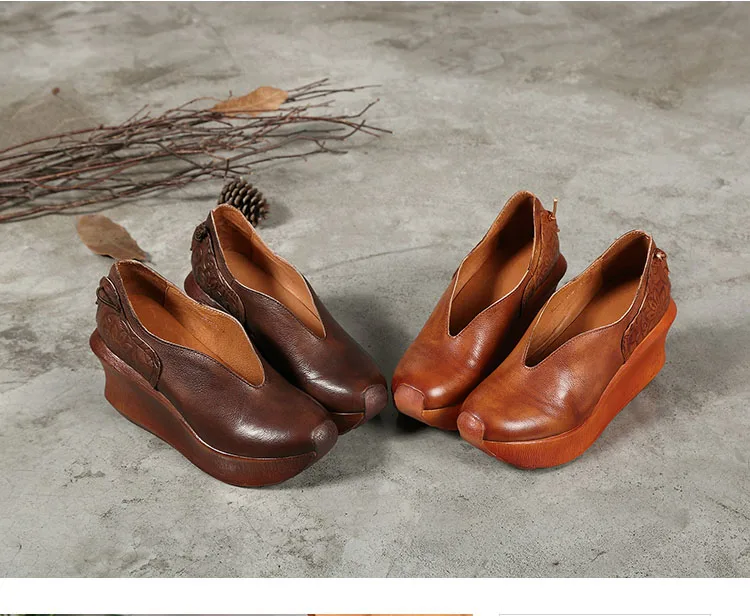 Г., женские туфли-лодочки на платформе оригинального дизайна женская обувь ручной работы из натуральной кожи на толстом каблуке в стиле ретро туфли-лодочки на танкетке