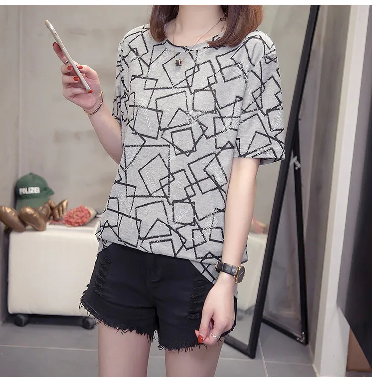 Nkandby, клетчатые футболки размера плюс, женская футболка с серебряными перьями,, летние женские Топы с коротким рукавом, футболки, женская мода, Ulzzang