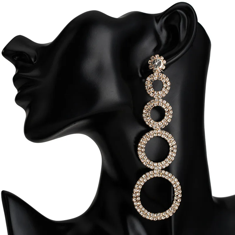 Luxury Shiny Rhinestone Multilayer Geometric Charms Dangle Earrings for Women Fashion Statement Long Tassel | Украшения и