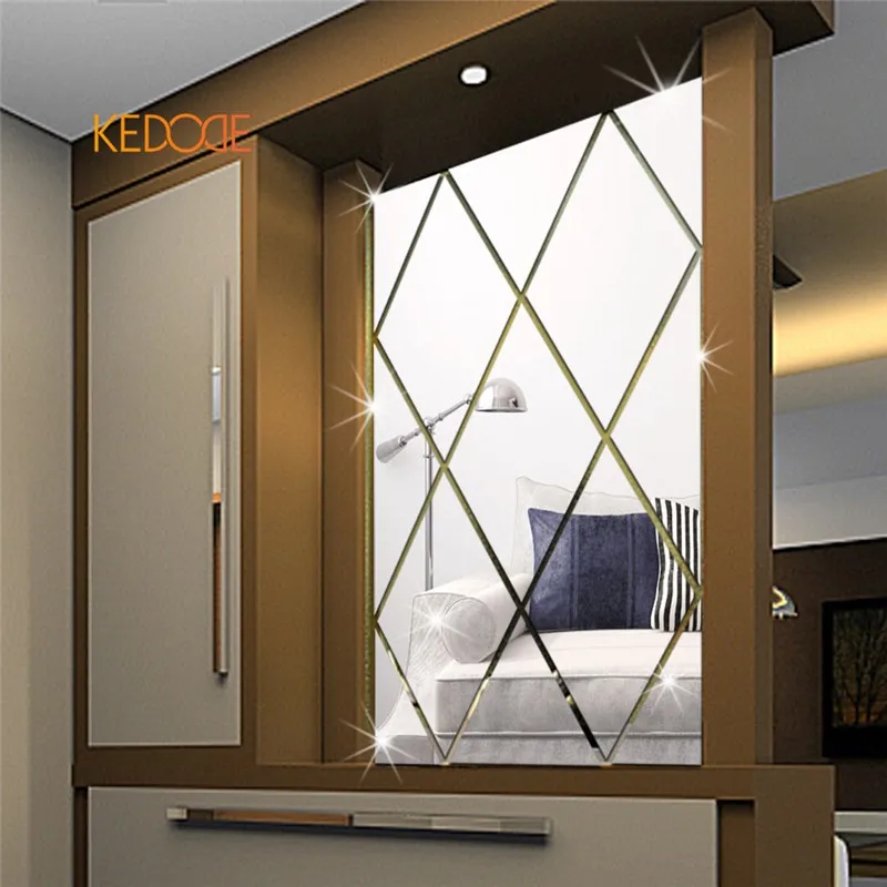 Creative 3D diamond mirror stereo stickers dining room TV backdrop ceiling decorative wall | Дом и сад