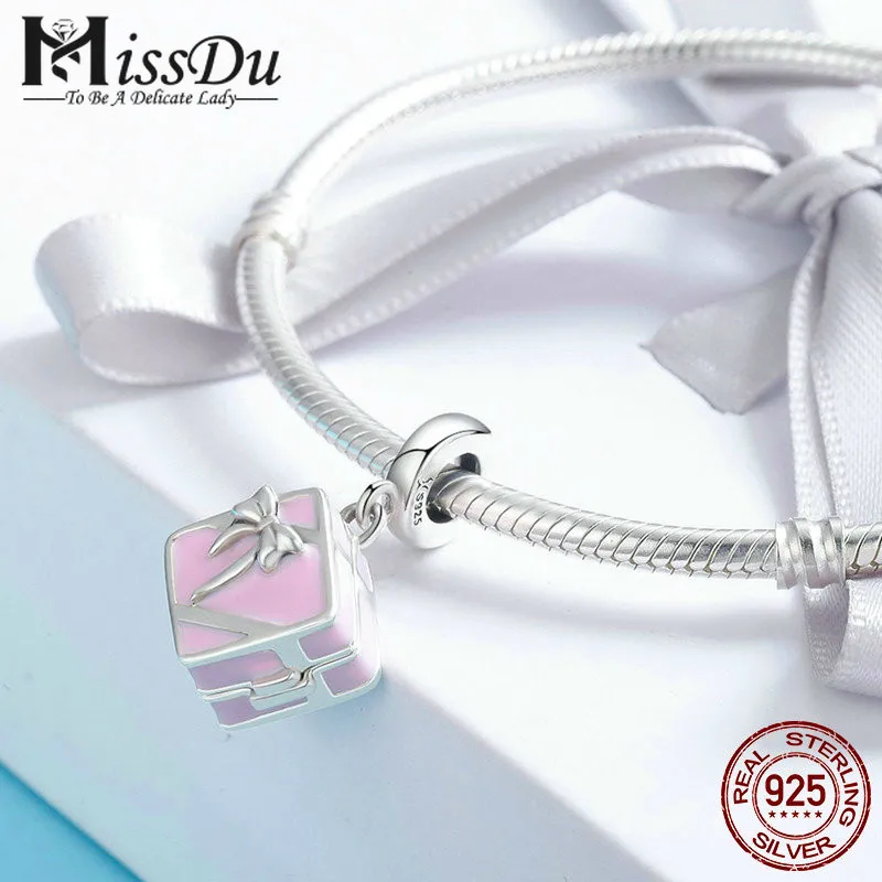 925 пробы 100% серебро романтический розовый коробка Marry Me сюрприз Шарм Подвеска fit