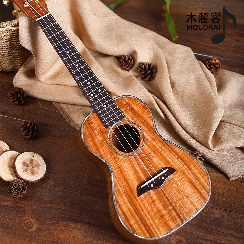 Koa Acacia все солидные концертные Tenor Deluxe Гавайские гитары с Abalone 23 'བ''