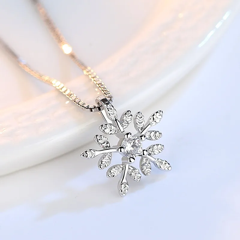 PXCHZQ silver necklace pendant female sweet leaf snowflake luxury AAA cubic zirconia fashion jewelry | Украшения и аксессуары