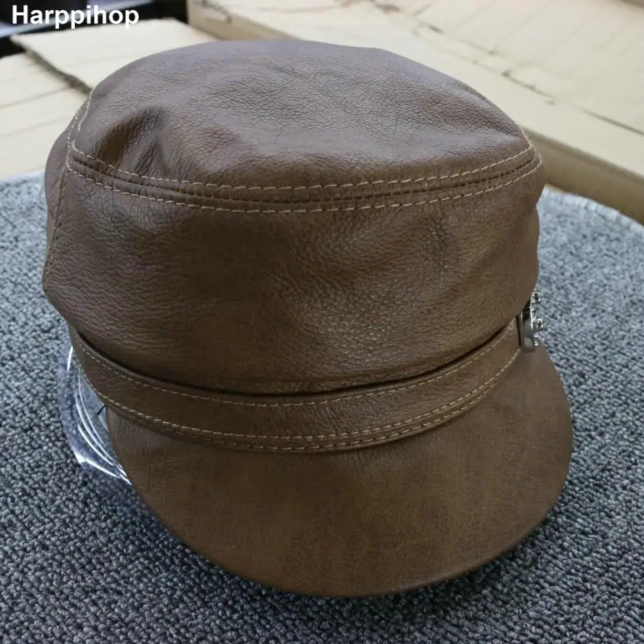 Бейсболка женская с короткими полями Кепка из натуральной воловьей кожи черная