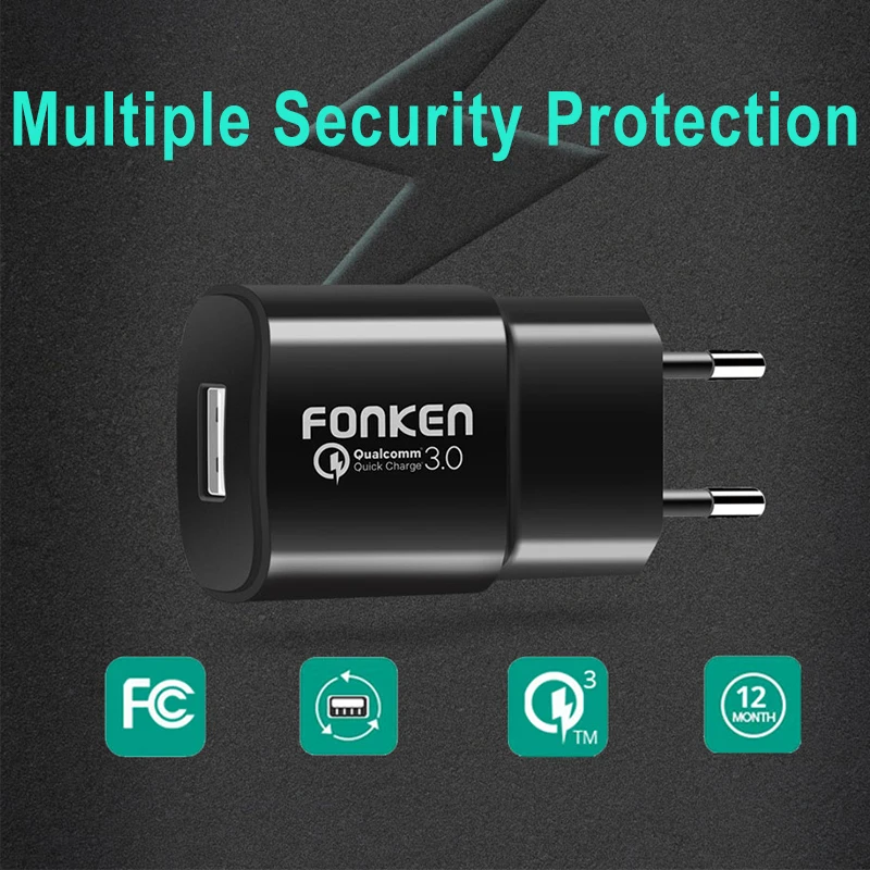 FONKEN 18 Вт быстрое зарядное устройство Быстрая зарядка QC3.0 2,0 зарядка для мобильного телефона планшета USB зарядное устройство s Универсальный портативный настенный адаптер
