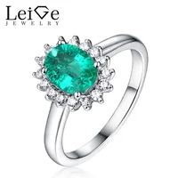 Leige Jewelry Halo Emerald Ring Oval Cut Prong Setting 925 Sterling Silver Wedding Anniversary Rings for Women Christmas Gift