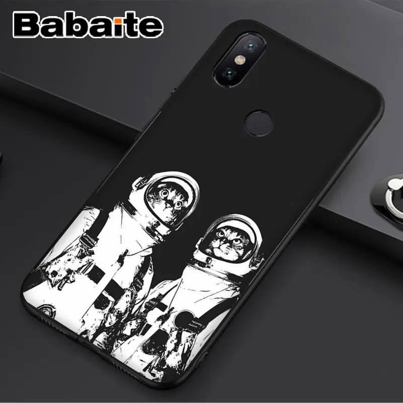 Babaite Pretty Space Moon Astronaut cat Black Phone Case Cover for Redmi 5 plus Note 5 Xuiaomi Mi 8 8SE 6 MIX 2 2S Mobile Cases