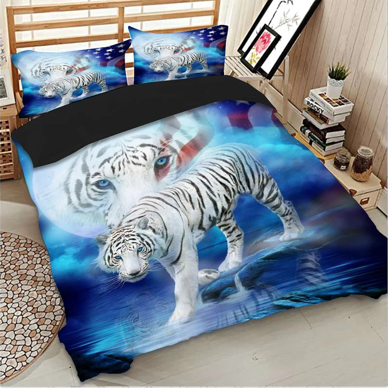 

White Tiger Pattern Bedding Set Animal Printed Queen King Size Duvet Quilt Cover Set Twin Single Double Bedclothes For Child Kid