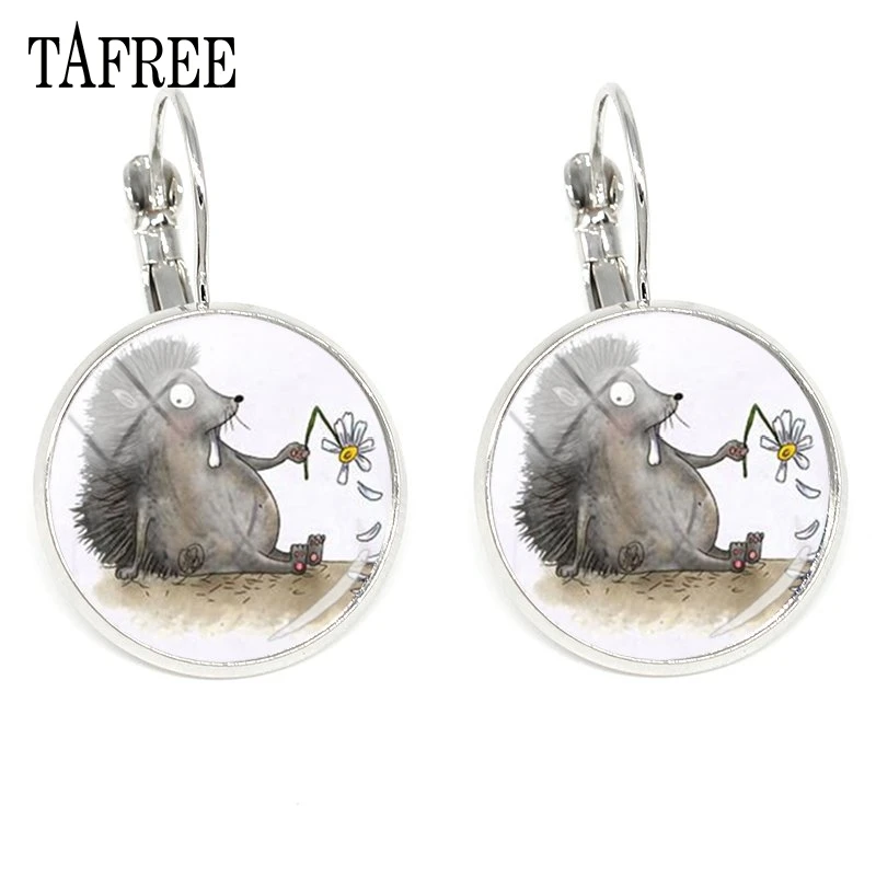 HF02 TAFREE Hedgehog в тумане, клипсы, серьги,, новинка, стеклянный кабошон, Купольные серьги ручной работы, для женщин и девушек, подарки, ювелирные изделия HF04 - Окраска металла: HF02