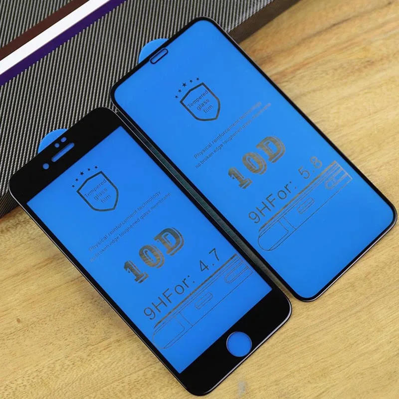 10D защитное закаленное стекло для iPhone 7 8 6 plus полное покрытие Защита экрана X XR XS Max