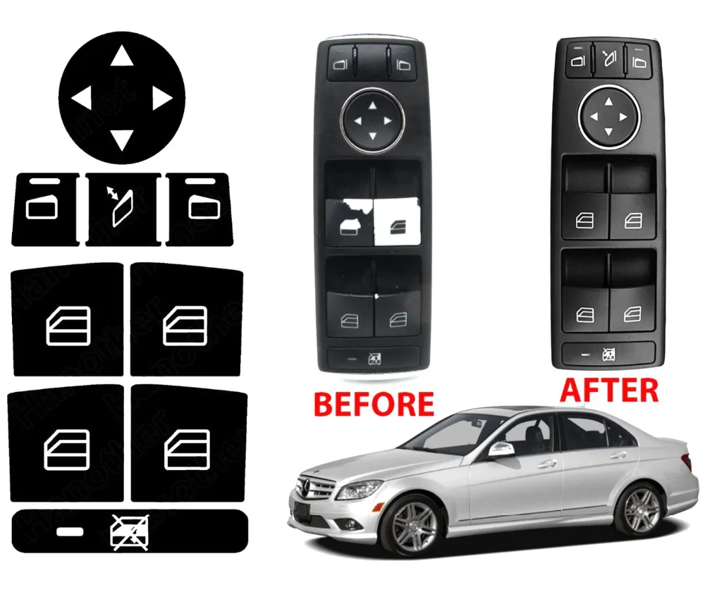 

2 шт., наклейки на кнопки стеклоподъемника Mercedes Benz W204 C300 C350