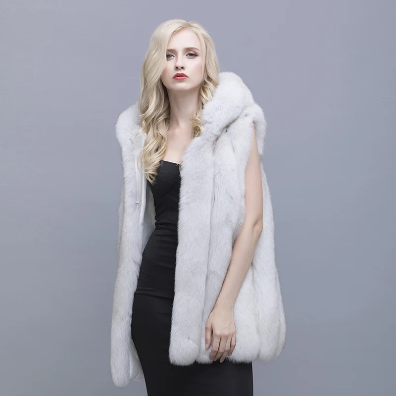 Женский жилет из натурального Лисьего меха с капюшоном|fox fur vest|fox furfox coats women |