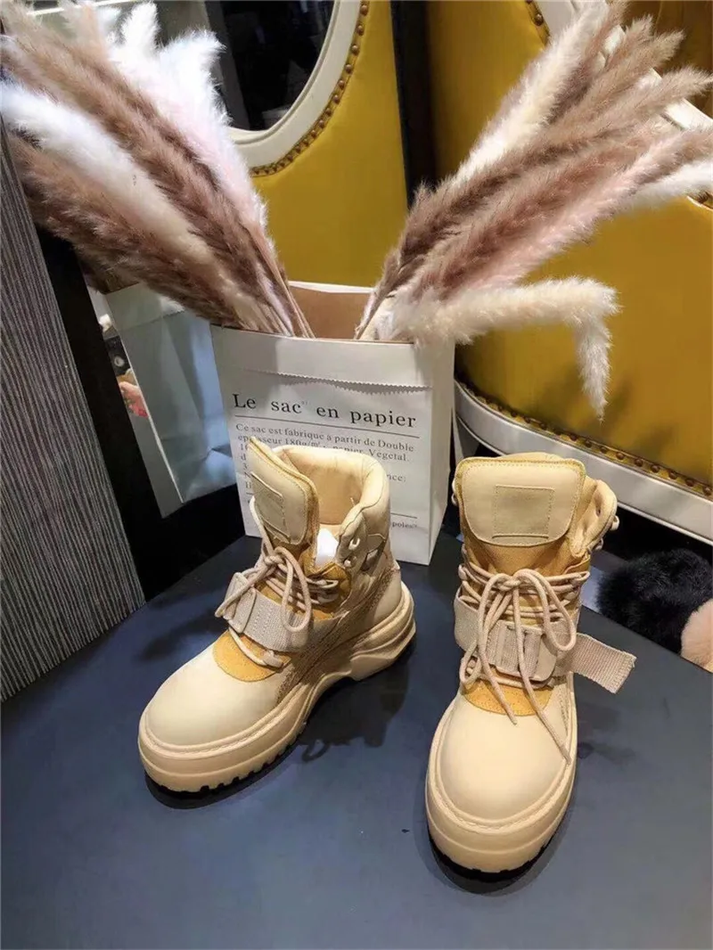 GCYFWJ Women Boots Luxury Brand Shoes Woman Street Fashion Round Toe Platform Lace Up Knight Ankl le Boots Ladies Autumn XF360