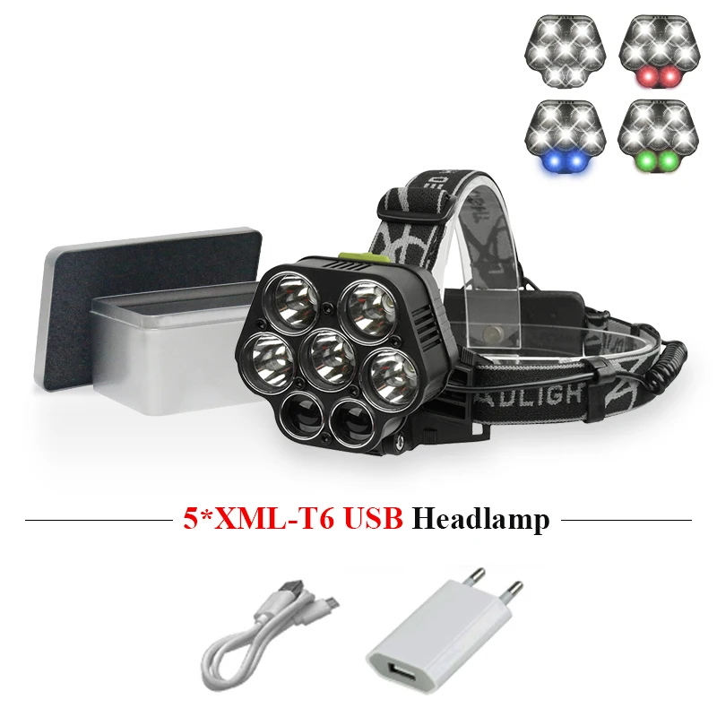 7 led красный светло голубой зеленый источник света налобный фонарь xml t6 фар usb