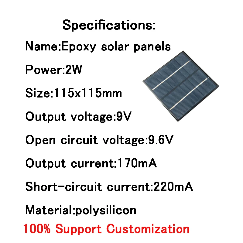 Fovigour 2W 9V мини солнечная панель эпоксидный поликристаллический Silicon Cell 115x115 мм|solar