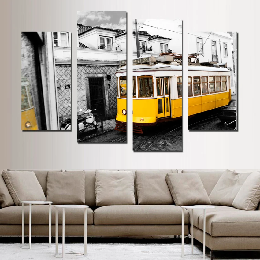 Ретро стиль 4 шт желтый автобус холст печать картина домашний декор Настенная для