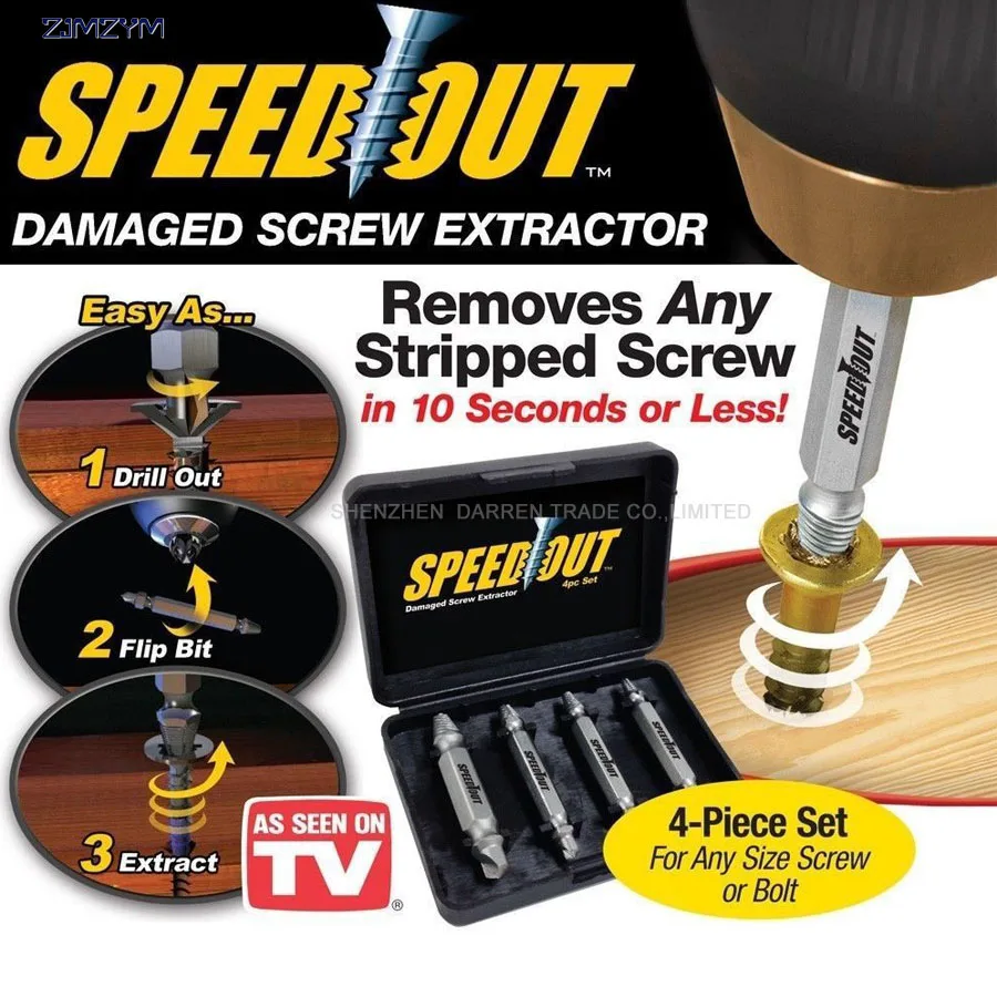 4pc/set Speed Out Core Drill bit Damaged Screw Extractor Remover For Removing Any stripped screw (phillips Flat Hex) | Инструменты
