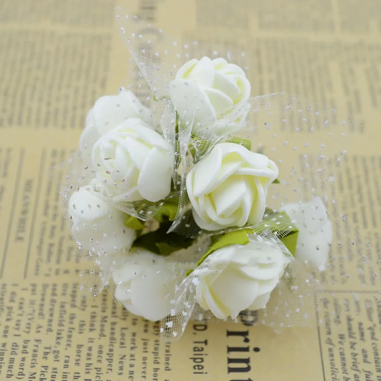 ПЭ цветы DIY Мини розы имитация пены материал с пряжей ручной работы венок цветами
