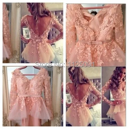 Платье с длинным рукавом и V образным вырезом до колена|bridesmaid dresses|knee length bridesmaid