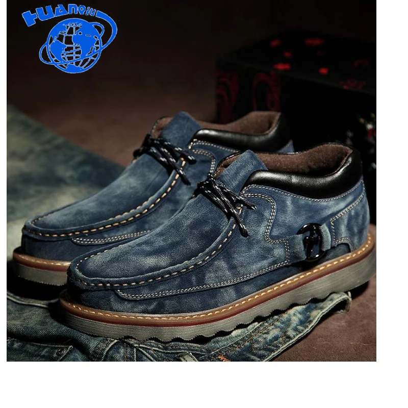 Брендовые 2018 натуральные кожаные повседневные зимние ботинки HUANQIU Мужская обувь
