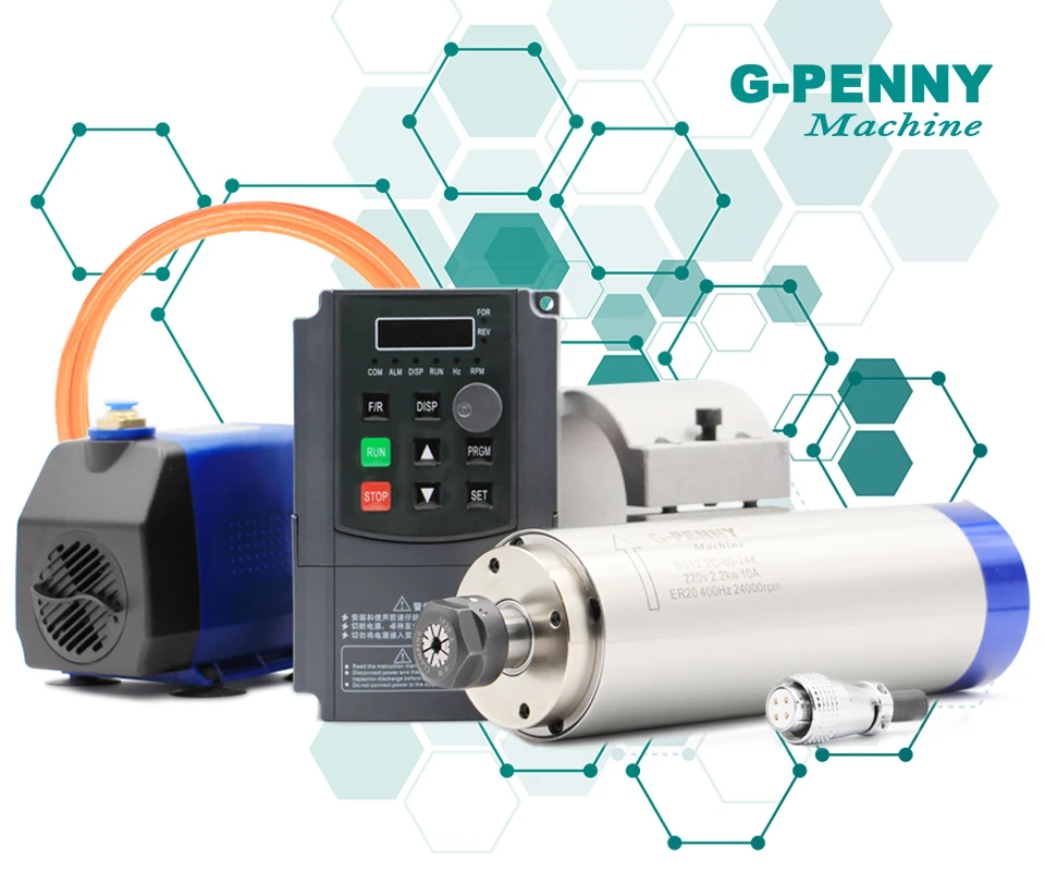 G-PENNY 2.2KW ER20 комплект шпинделя с водяным охлаждением мотор шпинделя водяного охлаждения и 2.2kw инвертор и 80 мм кронштейн шпинделя и 75 Вт водяной насос