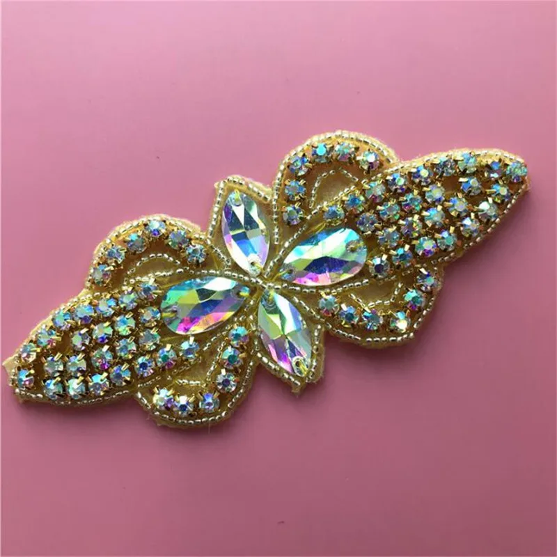 4Pcs Bling Handmade Iron On Beaded Crystal Clear AB Rhinestone Applique for Wedding Ornaments Baby Girl Hair Accessories | Дом и сад