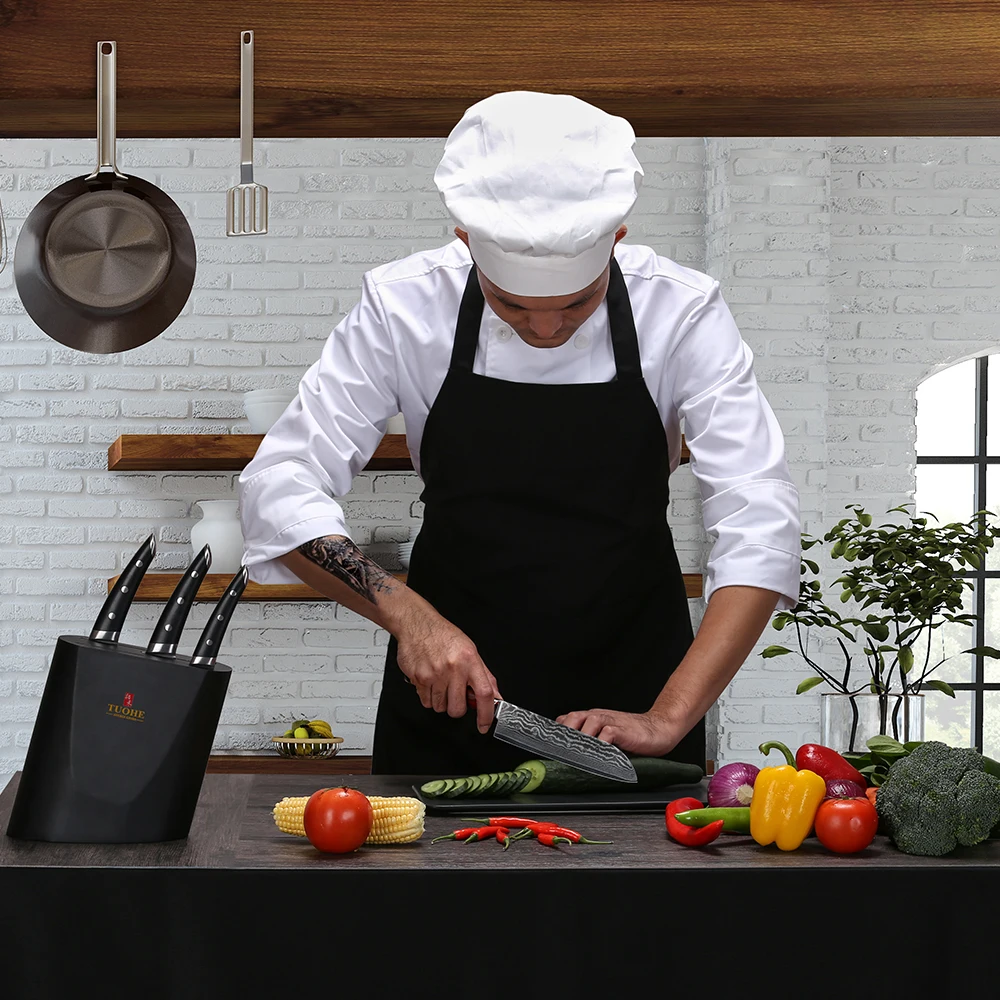 TUOHE 7 дюймовые ножи шеф повара для нарезки дамасской стали 67 слоев нож Santoku VG10